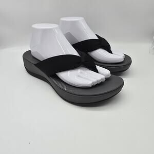 Clarks Cloud Steppers Arla Thong Flip Flops Platform Sandals Black Size 10
